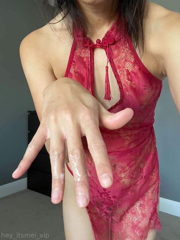 In my new Chinese lingerie, and fingers covered in cum. Not ..