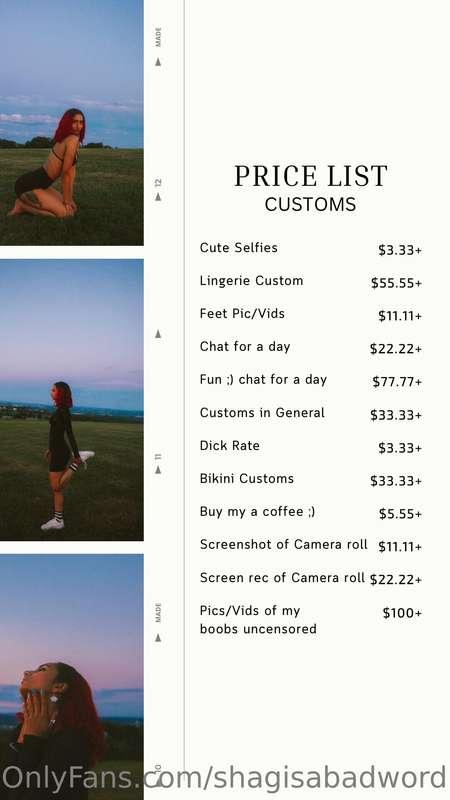 My new customs list :))) if y’all need anything for me to ad..