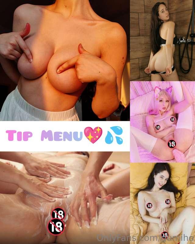 💖NEW TIP MENU💖
Write the NUMBER + NAME in the tip message, a..