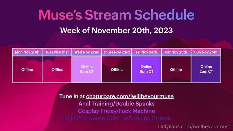 Here's the schedule for this week! I'll be doing more traini..