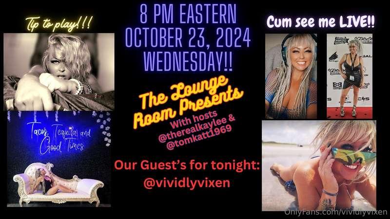 Join me, VividlyVixen, this week on @theloungeroomWith Kinky..