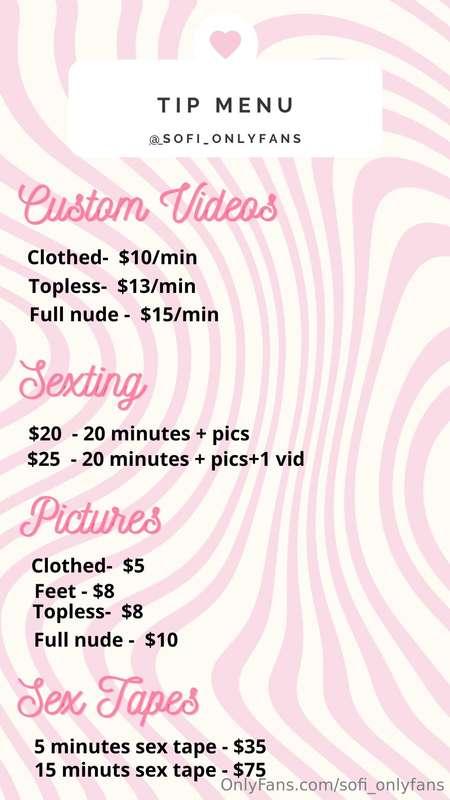 My tip menu 💕