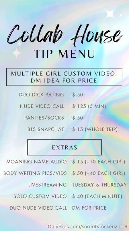 New TIP MENU for this week only!! ENDS ON FRIDAY! 💦 Special ..