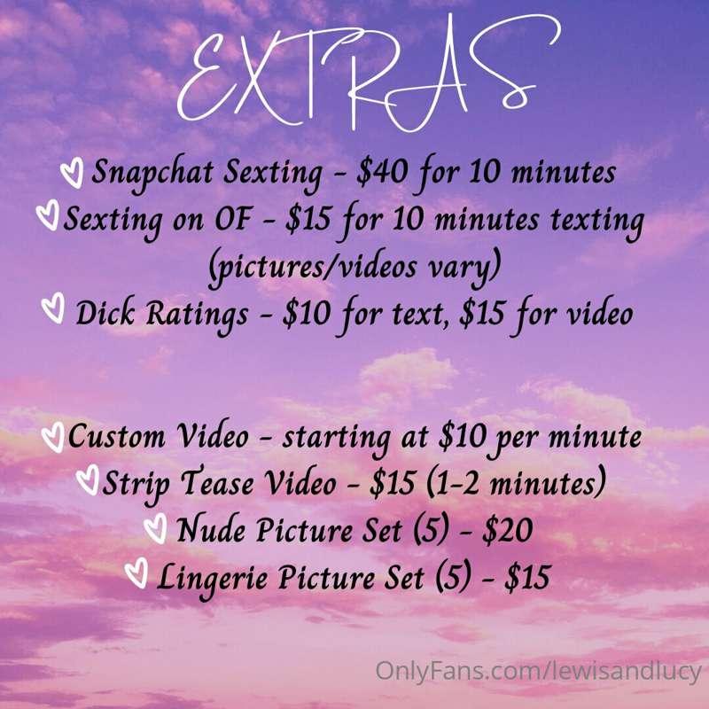 An updated menu of our extras if you were curious 😘