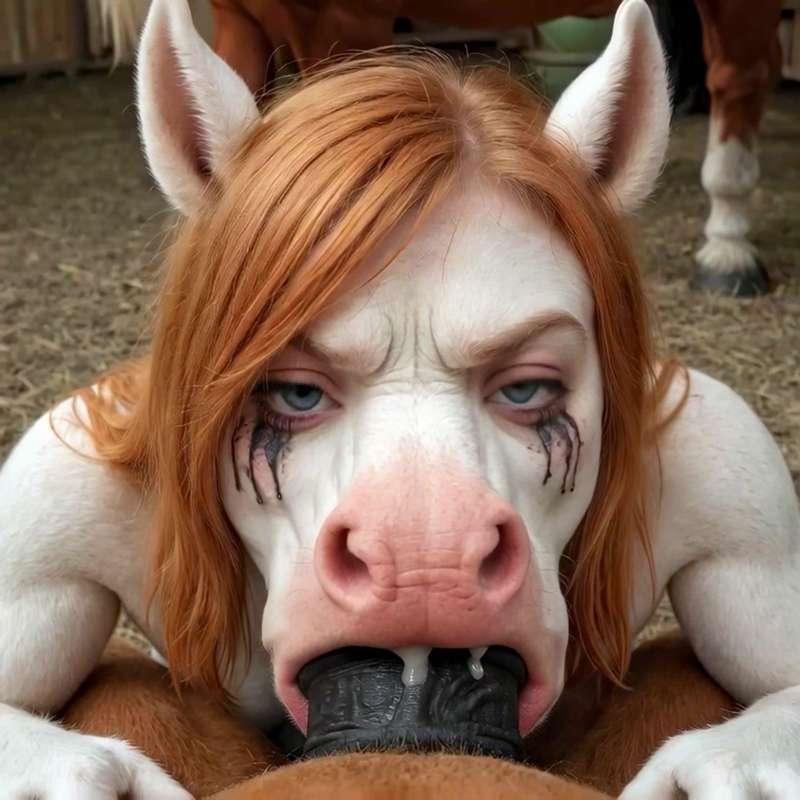 [Video+Audio] POV Sloppy Redhead Horse Blowjob