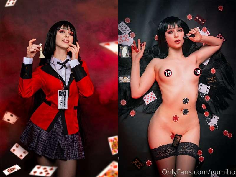 yumeko before and after losing at strip poker xD