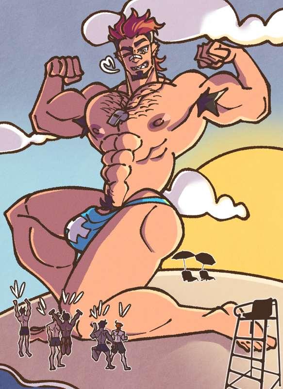Swimming is nice and all, but why don't you relax on the beach and enjoy the gun show? 💪 🐊 ⛱️