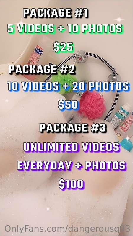 Package #1- Green 💚 5 Videos + 10 Photos
Package #2- Blue 💙 ..