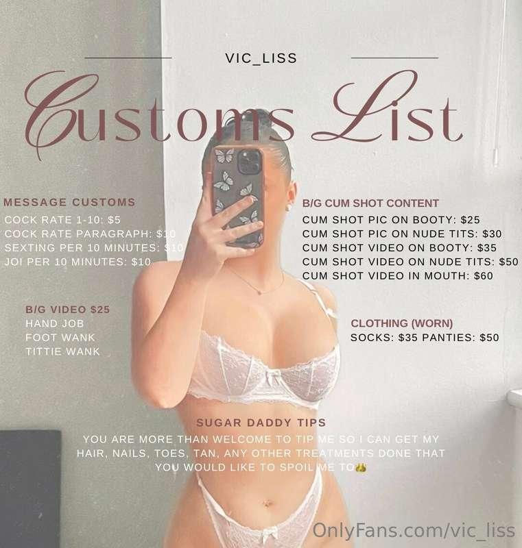 BRAND NEW CUSTOMS LIST!🔥 b/g and cum videos are all availabl..