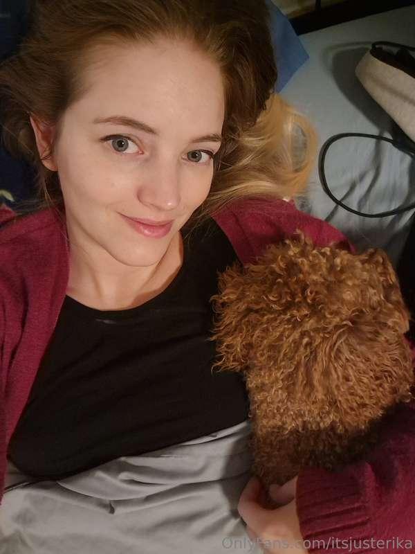 Editing some new content in bed with Maki. She's such a baby
