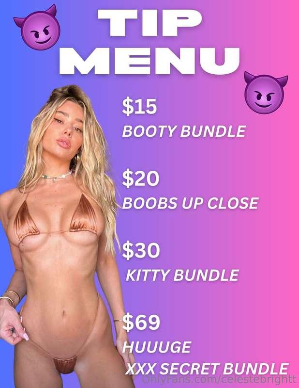 MY FIRST EVER TIP MENU!!! Was about time 🥰🥰🥰 NEW exxxtra nau..