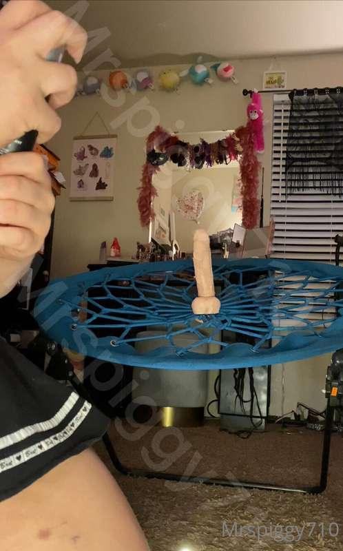 Riding this amazing chair with my suction cup dildo at the e..