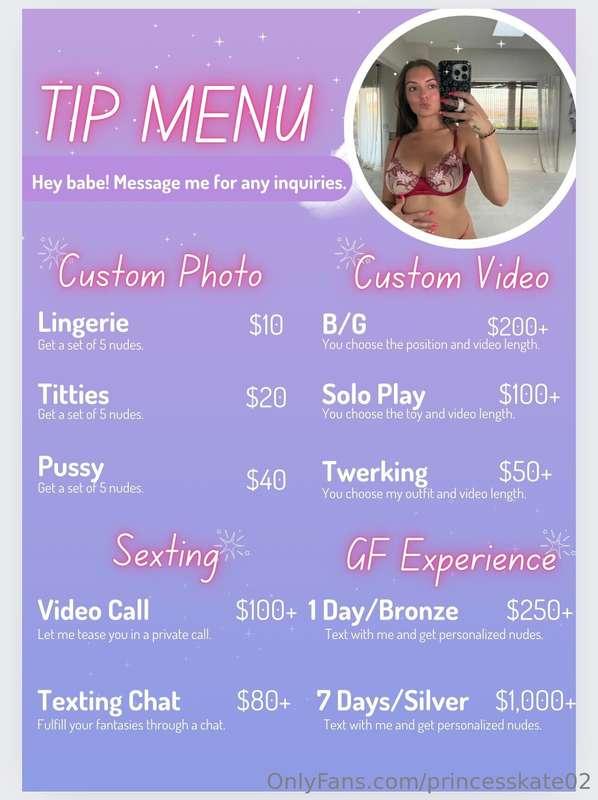 🤤Here is a tip menu for only a few things I offer🥰 I’m alway..