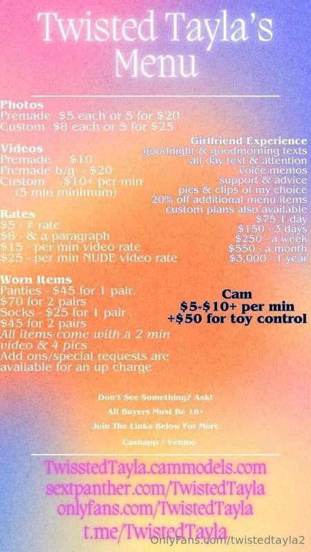 Entire menu! See something you want? Message me!