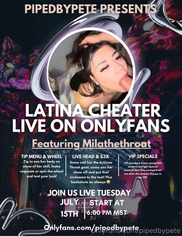 Live with LATINA CHEATER tomorrow night 8pm!@milathethroat i..