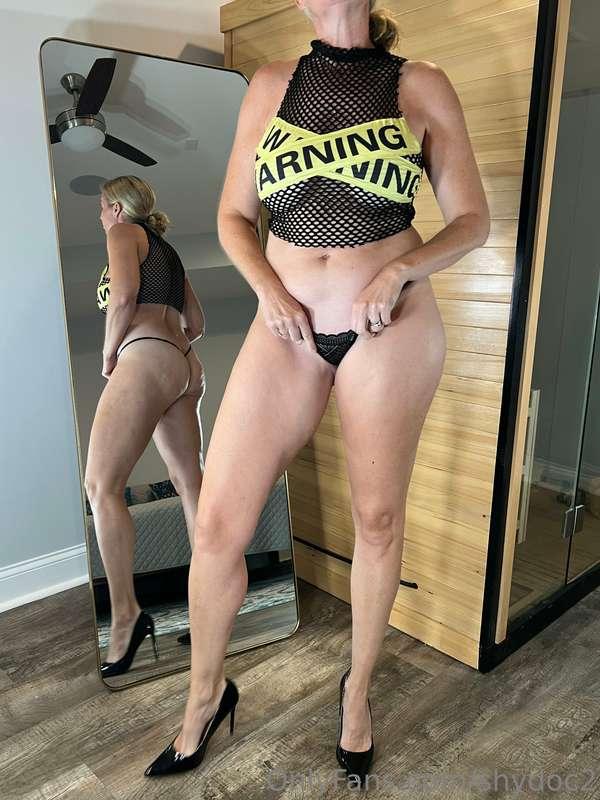 Microgigi gstring and a sheer shirt with a perfect message!