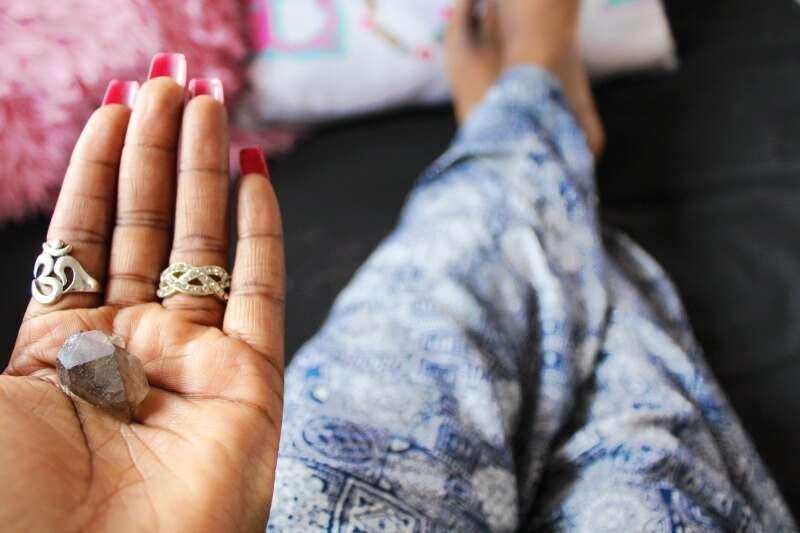 Doing some bedtime meditation with my tiny smoky quartz, hav..