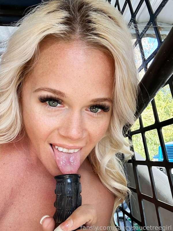 Lick 👅 it before you stick it! #tongue #lick #blonde #fyp #outdoors #petite