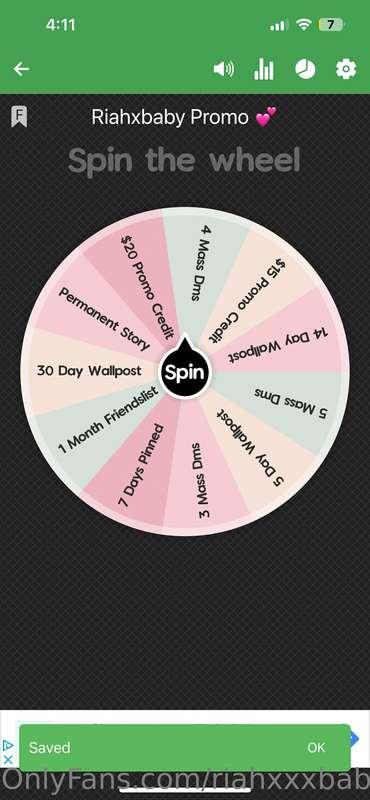 LETS PLAY A PROMO GAME! 💞 

$5 - 1 Spin 
$10 - 3 Spins 

NEV..