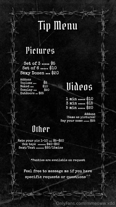 First EVER tip menu! Helps you guys out, and myself, a lot m..