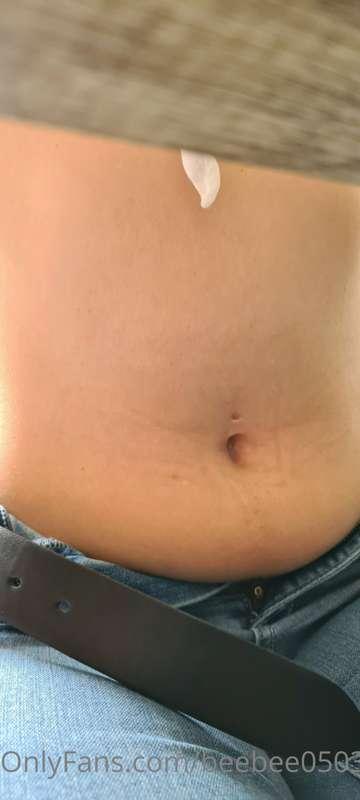 Letting my full belly breath under the table, will you rub i..