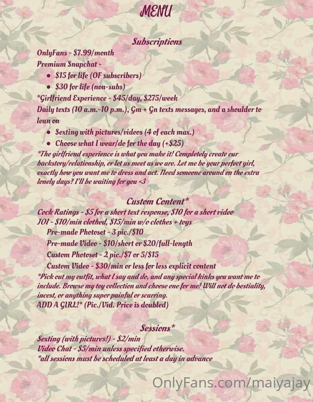 Updated menu! 💖