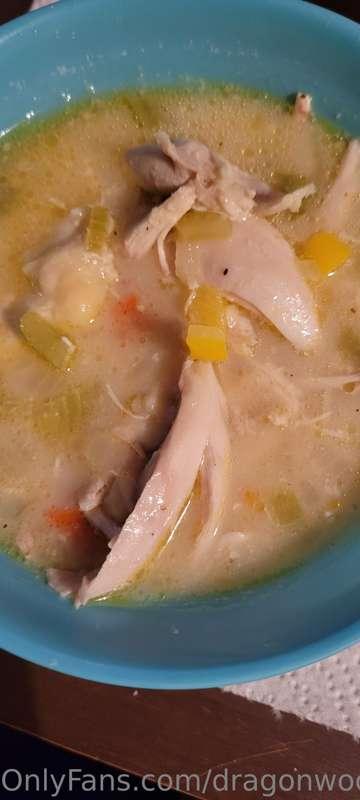 Homemade chicken dumpling soup