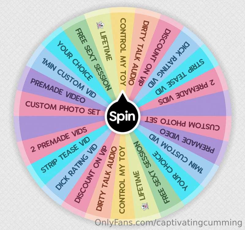 𝐒𝐏𝐈𝐍 𝐓𝐇𝐄 𝐖𝐇𝐄𝐄𝐋 $5 per spin, $8 for two spins! 

𝑷𝑼𝑵𝑰𝑺𝑯 𝑴𝑬? S..