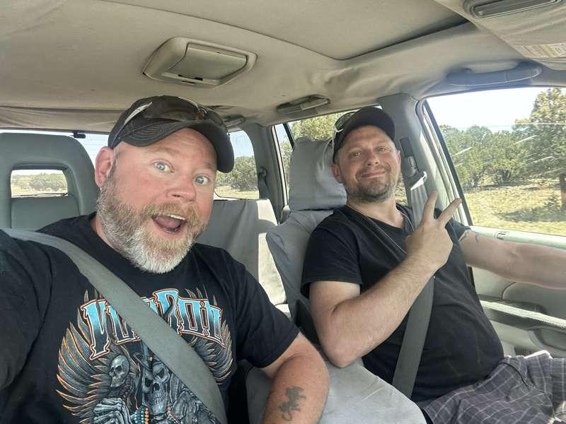 Mike and I looking at sheds. 