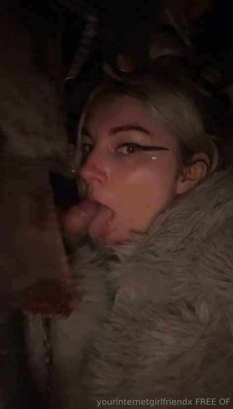 Sucking my boyfriends dick at a festival in the toilets whil..