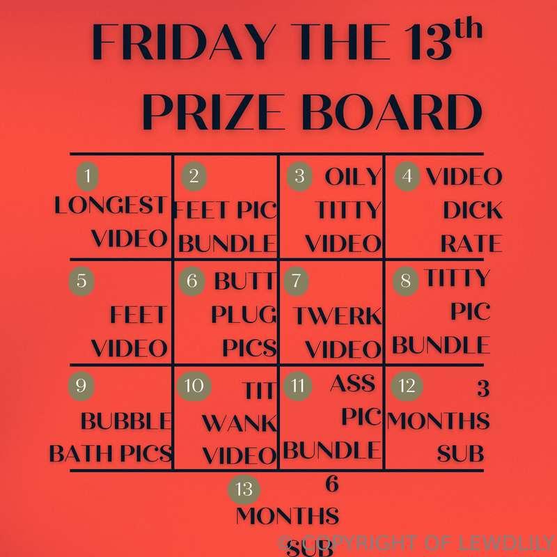 FRIDAY THE 13th PRIZE BOARD 👻Friday the 13th can't be all ba..
