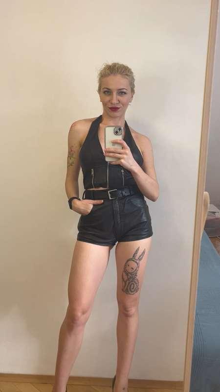 In the real leather shorts 