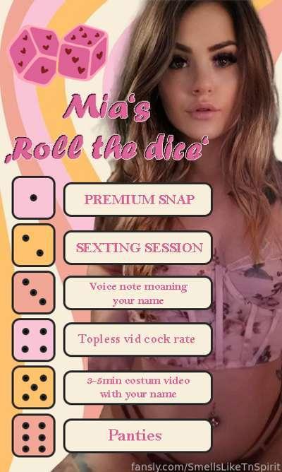 🎲 Role the dice 🎲 Let's play this game! 😛

1x $15
2x $25

Just leave the tip and I will record a vid right now of me rolling the dice for you &amp; send you the result! 😍 

What are you waiting for ? 💗

#games #fyp #rollthedice #snap #vidcockrate