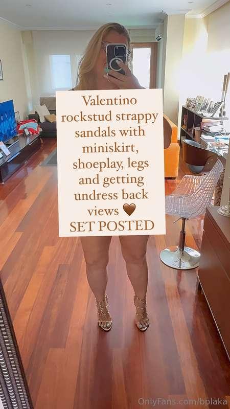 Valentino rockstud strappy sandals with miniskirt, shoeplay,..