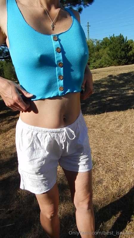 Cropped tops and braless - this is my style for hot days. An..