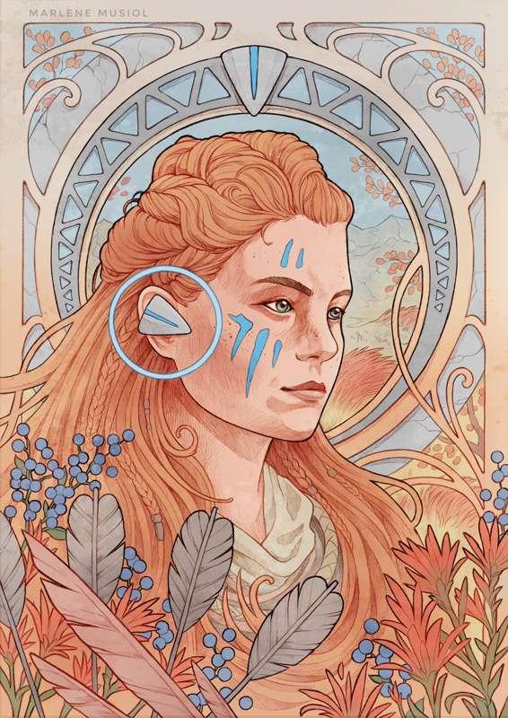 Aloy (Horizon) Mucha inspired portrait