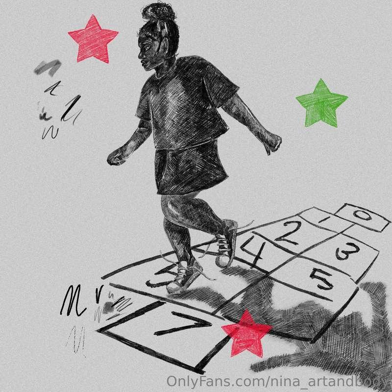 A drawing I did of a girl playing hopscotch! I wanted it to ..