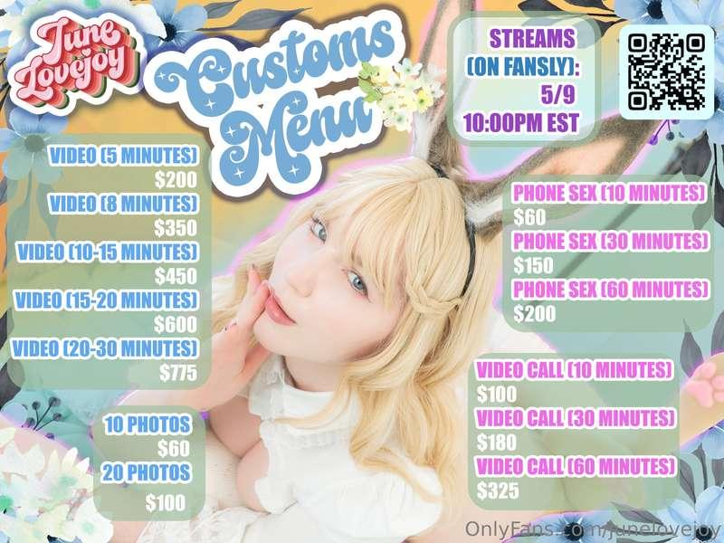 💙🥕 Customs Menu 🥕💙Streams (ON FAN~SLY), Used Panties/DVDs, C..