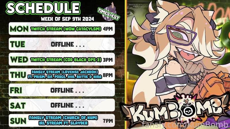 Schedule for this week SEPTEMBER 9TH - SEPTEMBER 15TH - ദ്ദി(˵ •̀ ᴗ - ˵ ) ✧

Links for streams:
&gt; https://fansly.com/live/KumBomb
&gt; https://www.twitch.tv/kamilabombette

#fyp | #vtuber | #lewdtuber | #hentai | #anime | #BBW | #ass | #goth | #alt | #thicc | #bigass | #pawg | #amateur | #asmr | #eroticaudio | #thick | #squirt | #brat | #redhead | #cosplay | #freeuse | #furry | #hotwife 