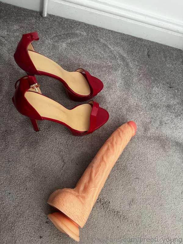 Used red high heels and used 15inch dildo going to the highe..