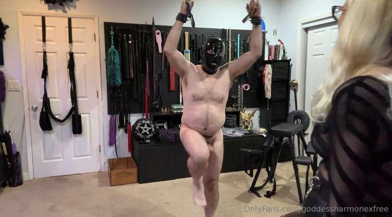 Stringing slave up and using all my electrical toys on him. ..