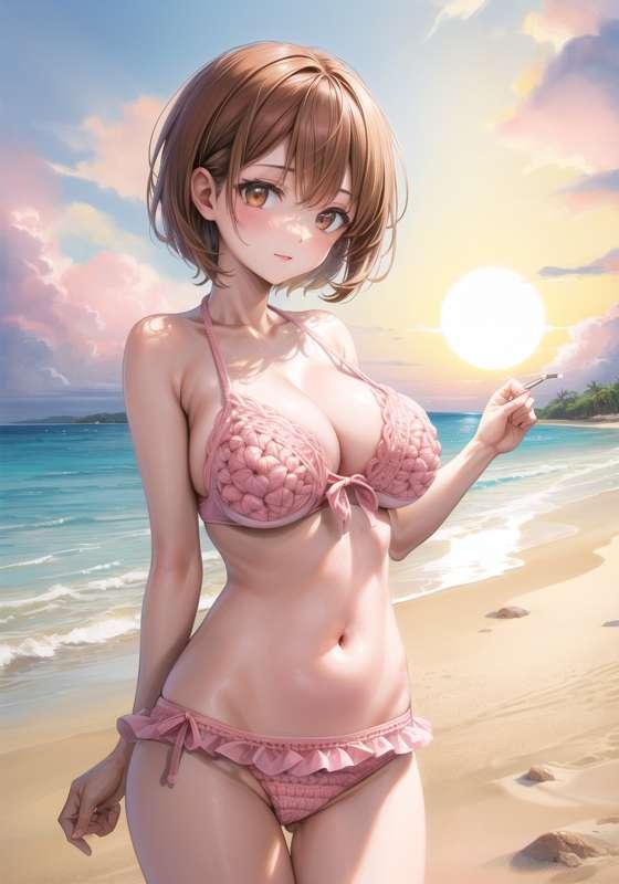 Happy 22 year old girl in crochet bikini