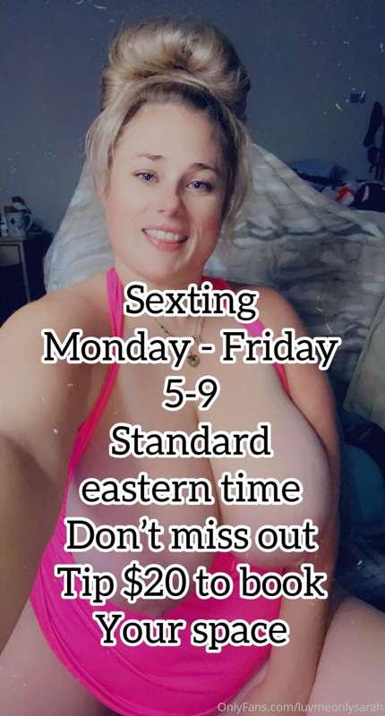 I will be sexting again on Monday from 5 till 9 💕💕tip $20 to..
