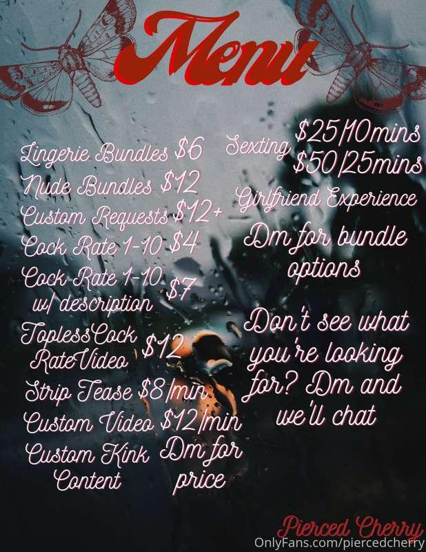 new and improved tip menu! dm me if you don't see what you'r..