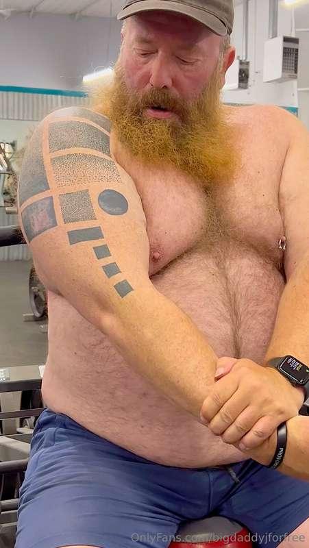 Chest Day, Best Day…pumping up shirtless at the gym, then ho..