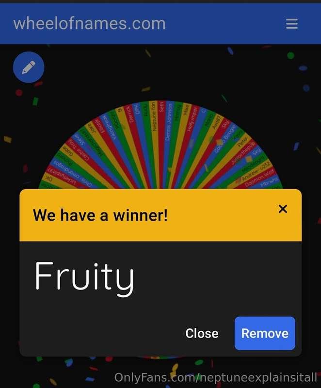 Congrats to Fruity for winning the toy used in the recent gi..