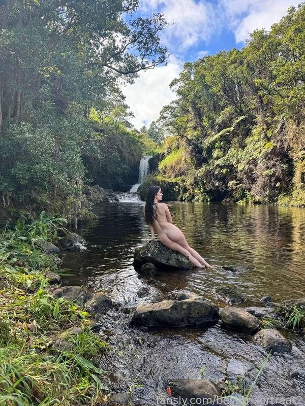 I went on a beautiful waterfall hike last week by myself. Once I got to the waterfall the only other people there were two guys. 

They were super friendly and as I was talking to one of them the other casually got naked and jumped in the water. Immediately in my head I was like “ooo wow nudie friends!”

I waited a bit before I got naked, make sure I did feel ok about it around them, but they were genuinely safe and great. 
I stripped down and had my own swimming moment in the frigid fresh water, and then I asked if one of them would take some photos for me. 
They were more than happy to oblige, they remained safe and respectful, well also saying how much better I made their hike lol