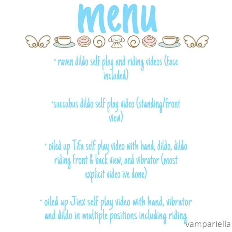 menu of my current available videos!! if u would like to see..