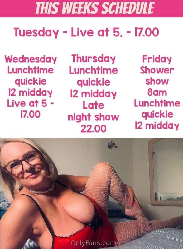 Good morning  My schedule for the week …   DAILY LIVE STREAM..