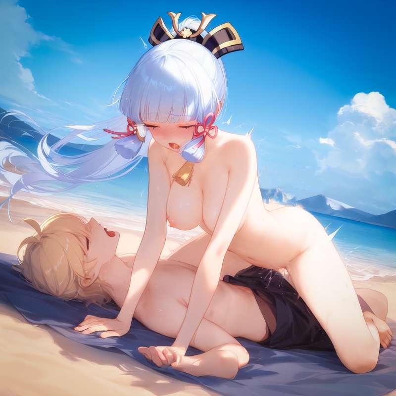 Ayaka & Aether Having Fun on the Beach